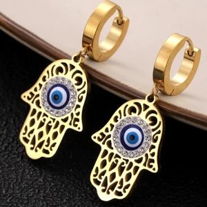 Gold Hamsa and Evil Eye Earrings